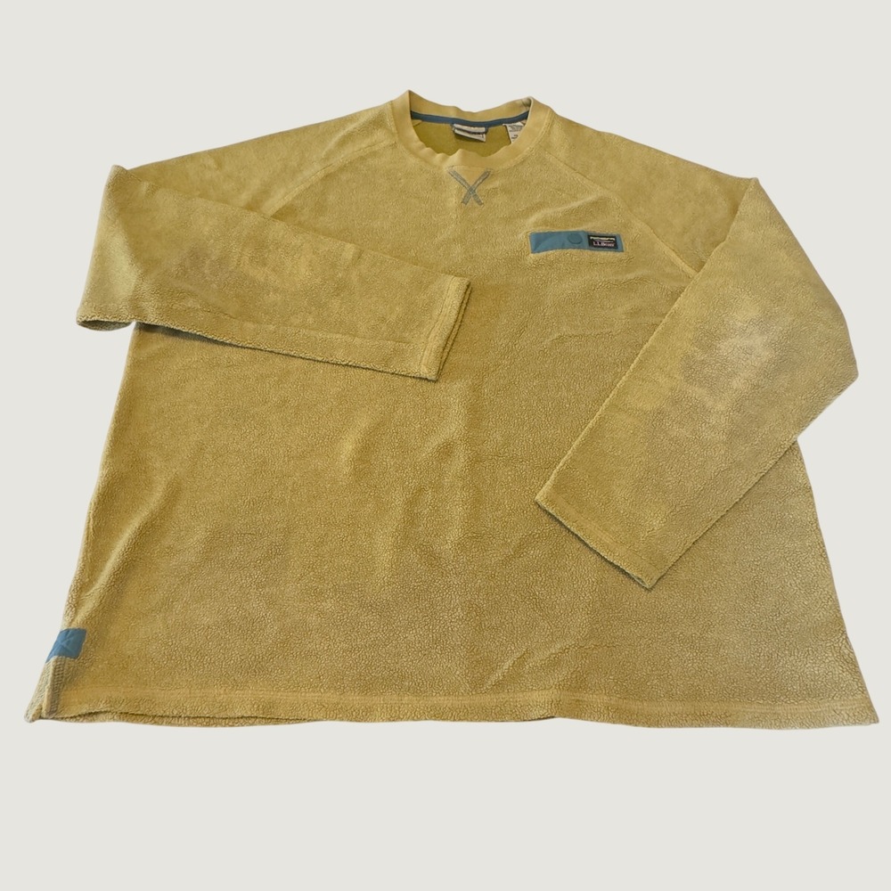 Vintage LL Bean Men's XXL Fleece Crewneck Pullover Mustard Yellow Raglan 519506